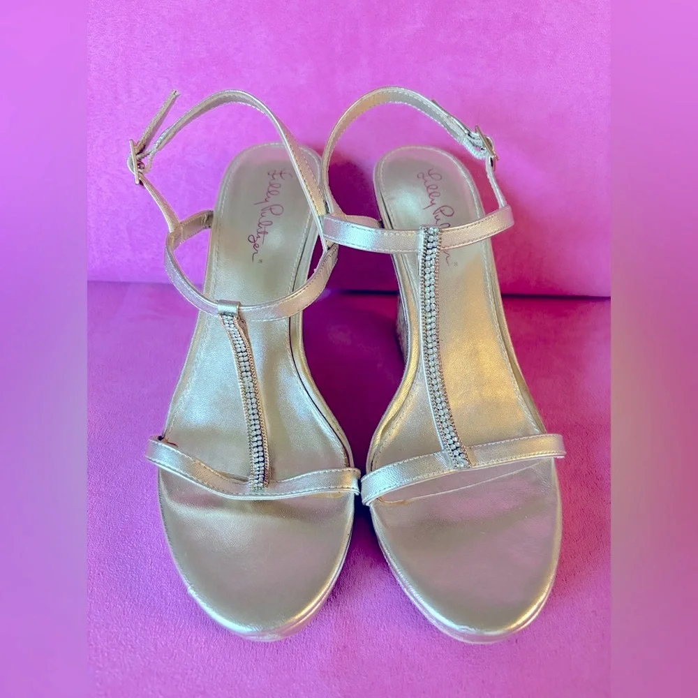 Lilly Pulitzer Metallic Gold Cork Wedge Sandals